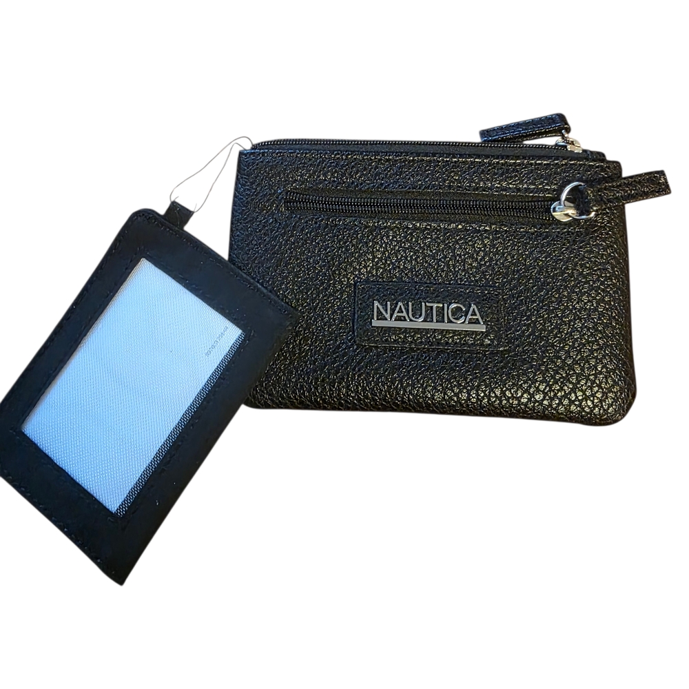 Nautica Black Textured Card Holder with Zipper